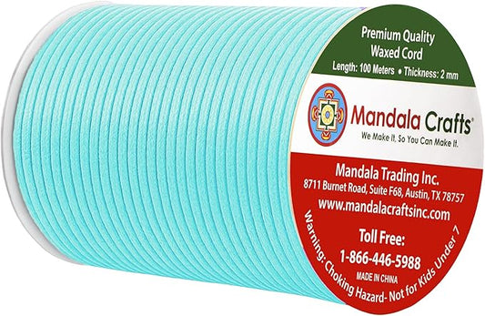 Mandala Crafts 2mm 109 Yards Mint Cotton Waxed Cord for Jewelry Making Bracelet Cord Waxed String - Beading String Thread Jewelry Cords for Necklaces String