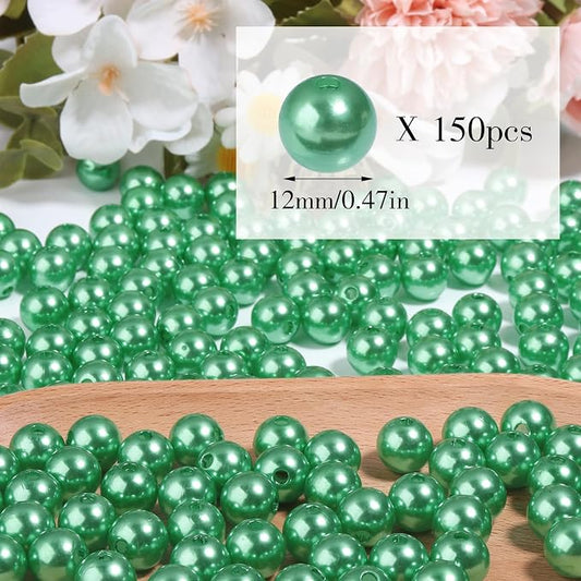 150pcs Christmas Green 12mm Pearl Beads - Image 2