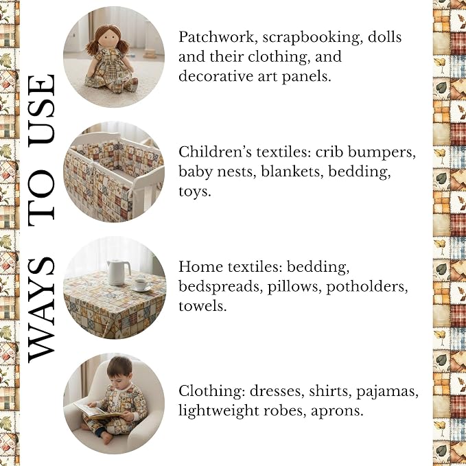 Patchwork Cotton Fabric Panel 61 x 36.6 Inches, Autumn Leaves Quilt Style - Image 9