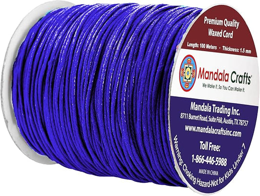 Mandala Crafts 1.5mm 109 Yards Indigo Cotton Waxed Cord for Jewelry Making Bracelet Cord Waxed String - Beading String Thread Jewelry Cords for Necklaces String