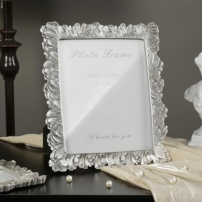 Cuspin Silver 8x10 Picture Frame, Vintage Silver Ornate Palm Leaves Textured - Image 8