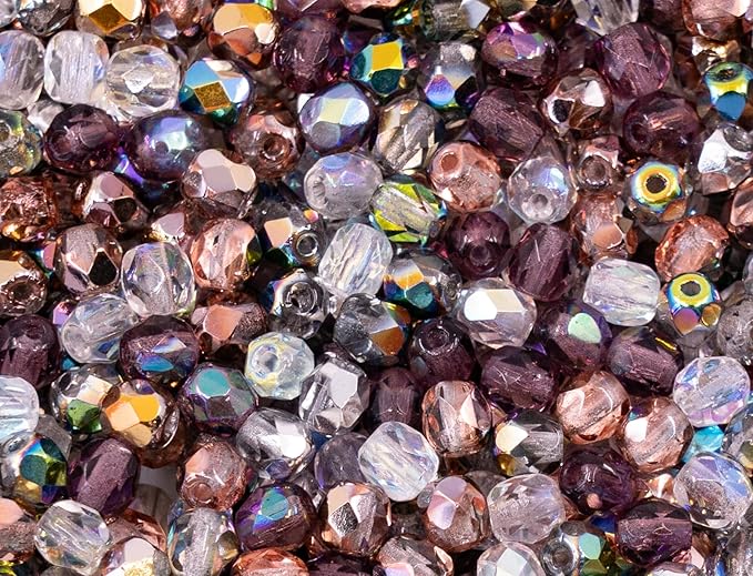 0.88 oz (25g, Approx. 300pcs) Mix of Faceted Fire Polished Pressed Czech Glass Beads 4mm (0.16in), Warm Color Mix Transparent