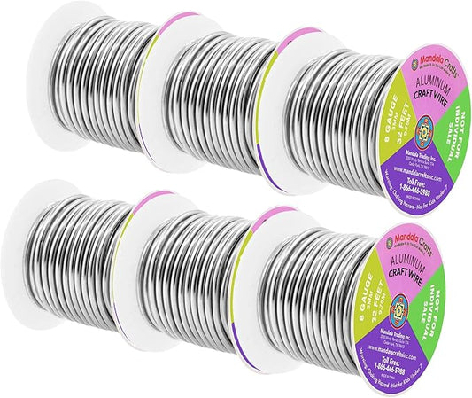 Mandala Crafts 8 Gauge Anodized Aluminum Craft Wire for Jewelry Making - 120 FT Colored Flexible Silver Combo Wire - Bendable for Bonsai Armature Crafting Sculpting