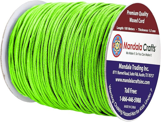 Mandala Crafts 1.5mm 109 Yards Lime Green Cotton Waxed Cord for Jewelry Making Bracelet Cord Waxed String - Beading String Thread Jewelry Cords for Necklaces String
