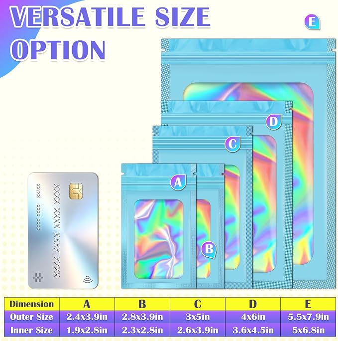 JETMORE 100 Pcs Mylar Bags, Holographic Resealable Bags - Image 6
