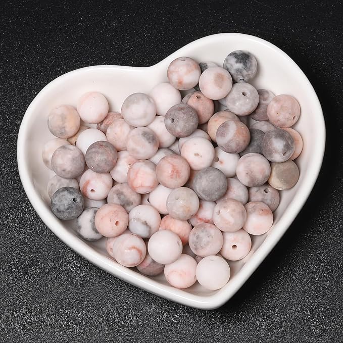 48pcs Natural Matte Pink Zebra Gemstone Beads,8mm Frosted Round Loose Stone - Image 8