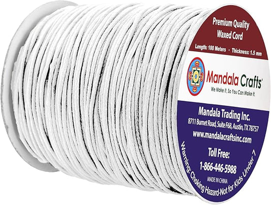 Mandala Crafts 1.5mm 109 Yards White Cotton Waxed Cord for Jewelry Making Bracelet Cord Waxed String - Beading String Thread Jewelry Cords for Necklaces String