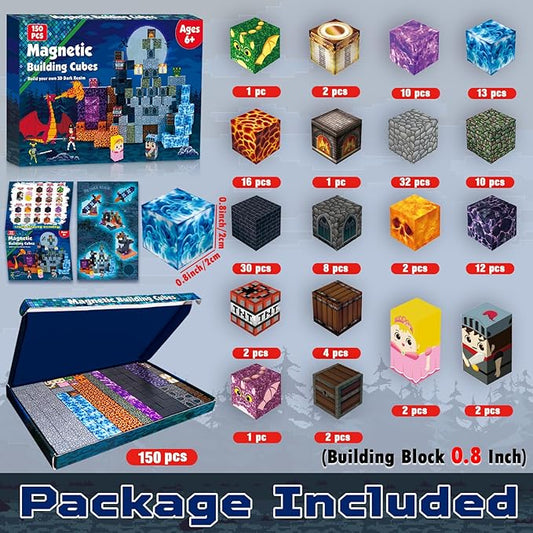 Goody King 150 PCS Magnetic Building Blocks,Dark Castle Set Magnetic Blocks,Magnetic Toys for Kids, Sensory Toy for STEM Learning Toys for Kids 3+ Boys and Girls Christmas Birthday Gifts