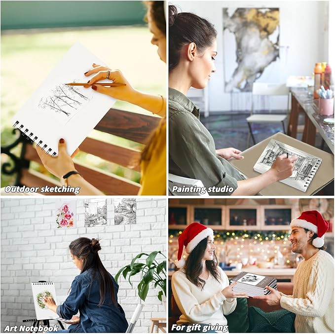 5 Pcs Sketch Book Bulk 9 x 12 in 200 Sheets Top Spiral Bound Sketch Pad Drawing - Image 7