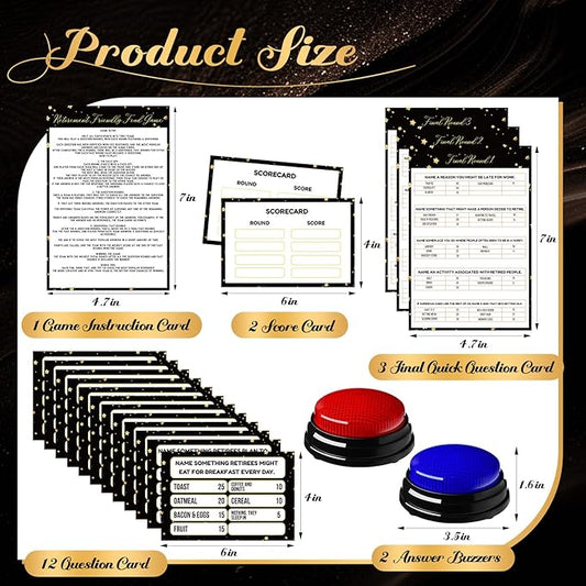 20 Pcs Retirement Friendly Feud Game Set Retirement Party Game Trivia Quiz with 18 Card 2 Buzzer for Adults Family Games Activities Party Supplies, Battery Not Included