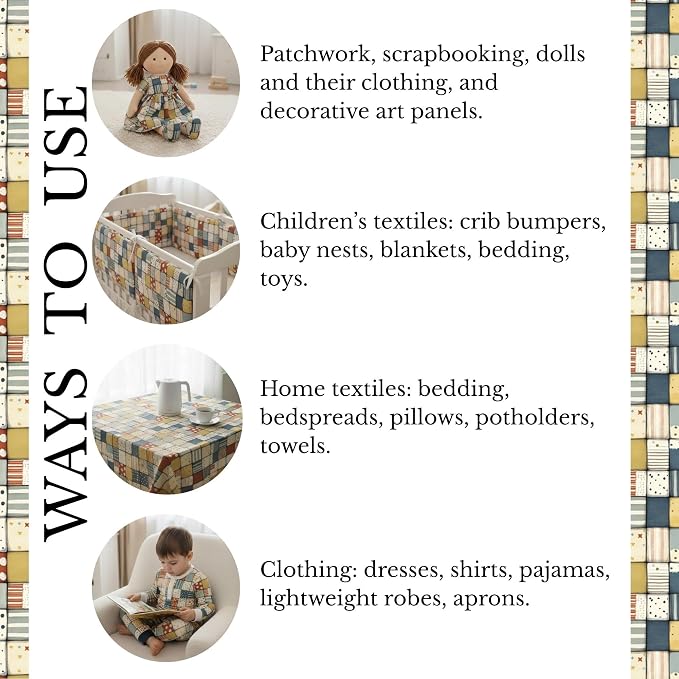 Soft Neutral Patchwork Cotton Fabric Panel 61 x 36.6 Inches, Minimal Geometric - Image 9