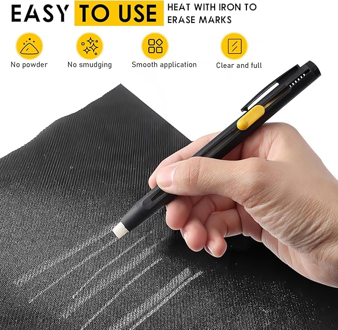 Heat Erasable Fabric Marker For Sewing,Heat Erasable Pens for Fabric,Erasable Replaceable Refill Marker Pen, Sewing Chalk,for DIY Embroidery & Crafts (1 Pen + 20 Refills)
