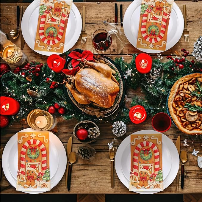 100 Pcs Christmas Guest Napkins 2 Ply Gingerbread Man Disposable Paper Napkins for Decoupage Xmas Tree Decorative Gingerbread Man Christmas Cocktail Guest Hand Towel for Party Table Dinner Bathroom
