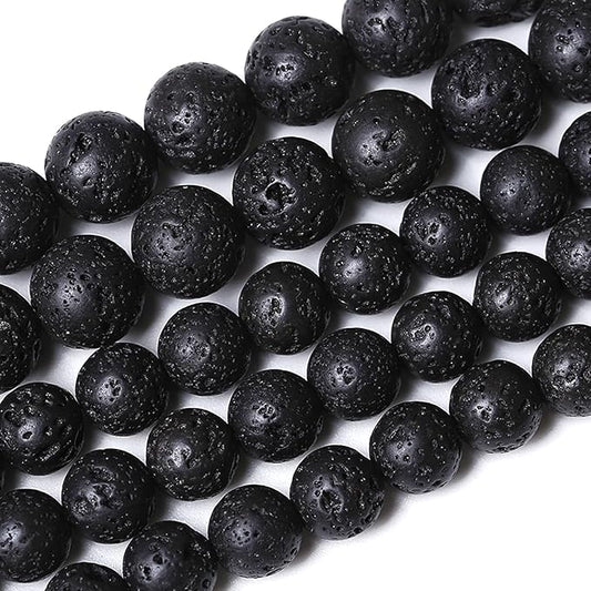 8MM 90pcs Natural Stone Beads Black Volcanic Lava Gemstone Round Loose Beads for Jewelry Making Bracelet 2 Strands 32"