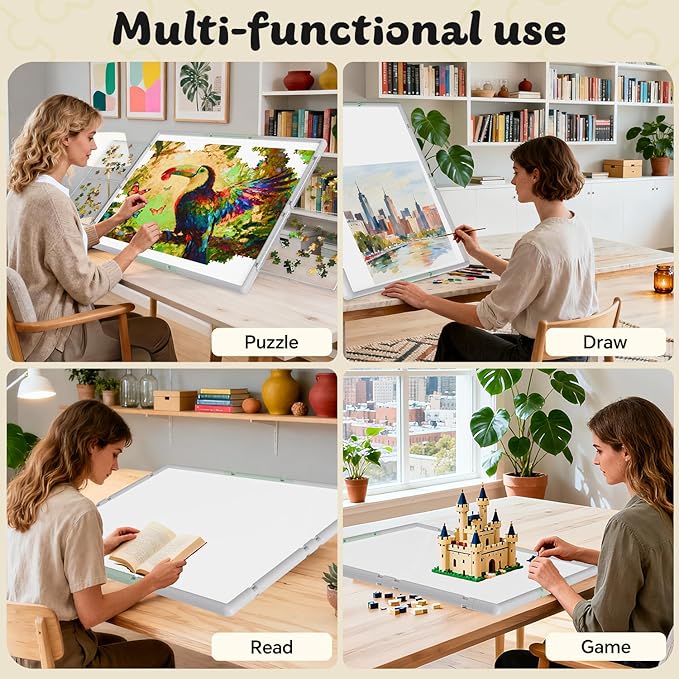 1500 Pieces Puzzle Board 3-in-1 Double-Sided & Rotating & Tilting, Plastic Puzzle Table with Sorting Boxes and PVC Cover, Portable Lazy Susan Jigsaw Puzzle Board for Adults, Gray Green