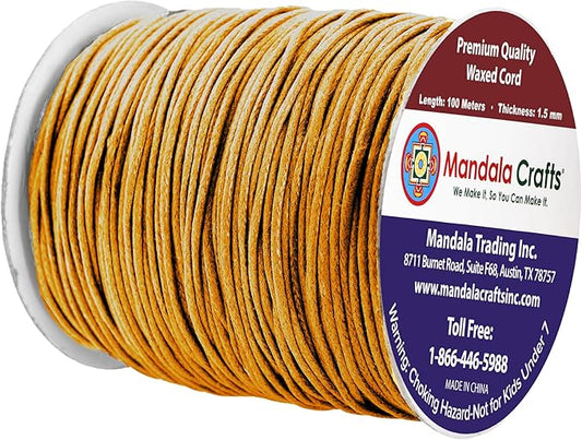 Mandala Crafts 1.5mm 109 Yards Dark Goldenrod Cotton Waxed Cord for Jewelry Making Bracelet Cord Waxed String - Beading String Thread Jewelry Cords for Necklaces String