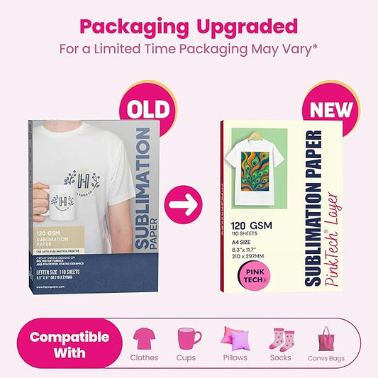 Hayes 110 Sheets Sublimation Paper 8.5x11 Inch Letter Size | 120gsm Heat Transfer Paper for Inkjet Printers | Use on Mugs, T-Shirts, Light Fabrics | Compatible With Sublimation Printers