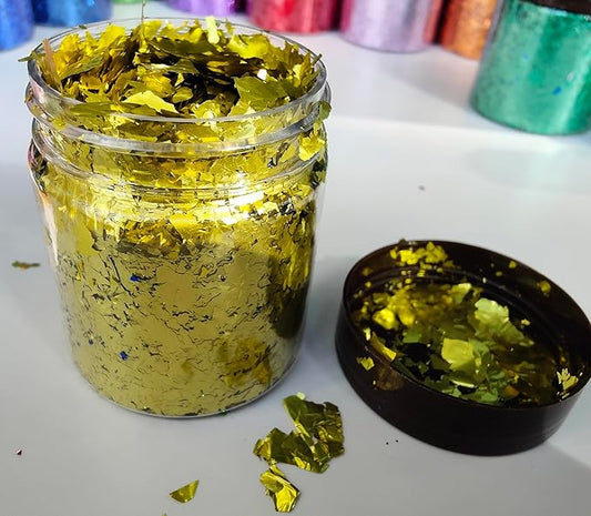 Gilding Flakes,Gold Foil Flakes for Resin,Blue Red Purple Pink Metallic Foil Flakes for Resin Jewelry Making,Nails,Painting Art,Crafts and Slime (Lemon Yellow)