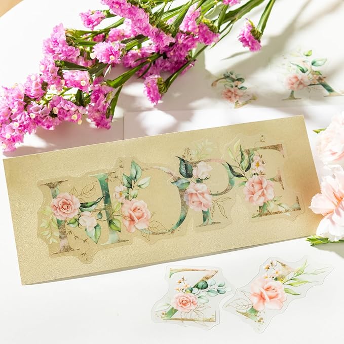 216PCS Floral Alphabet & Number Stickers Set, Waterproof Letter PET Stickers for Scrapbooking, Journaling, DIY Crafts, Card Making