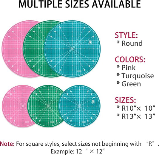 Headley Tools 13"x13" Round Rotating Cutting Mat, Self Healing Mat with 360-Degree Rotation & Anti-Slip Base, Sewing Board Cutting Mat Perfect for Fabric Quilting Leather Hobby Project, Turquoise