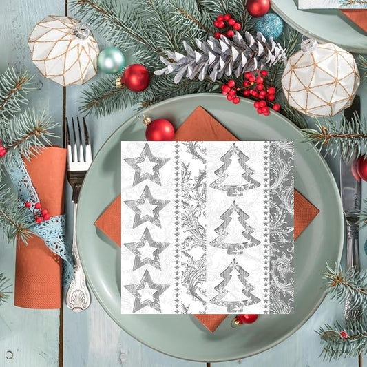 20-ct 13x13 Christmas Paper Decoupage Napkins, 3-Ply Servilletas Tissue Napkin for Dinner and Parties, Disposable Napkins (Trees Pattern)