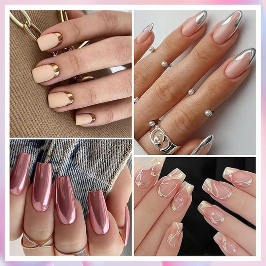 Gold Silver Chrome Nail Powder, 12 Colors Iridescent Holographic Unicorn Chrome Powder for Nails, Metallic Mirror Effect Rose Gold Champagne Nail Powder Pigment Glitter Foils Flakes Nail Art