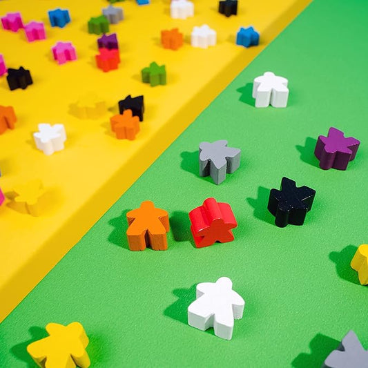 100 Wooden Meeples, Family Games Accessories – Multi-Color Board Game Tokens Ideal for Sorting, Counting, Classrooms, Replacement Pieces