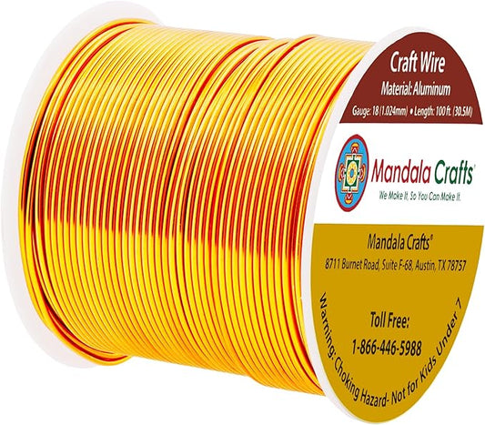 Mandala Crafts 18 Gauge Anodized Aluminum Craft Wire for Jewelry Making - 100 FT Colored Flexible Gold Tone Wire - Bendable for Bonsai Armature Crafting Sculpting