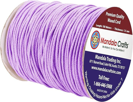 Mandala Crafts 1.5mm 109 Yards Lilac Cotton Waxed Cord for Jewelry Making Bracelet Cord Waxed String - Beading String Thread Jewelry Cords for Necklaces String