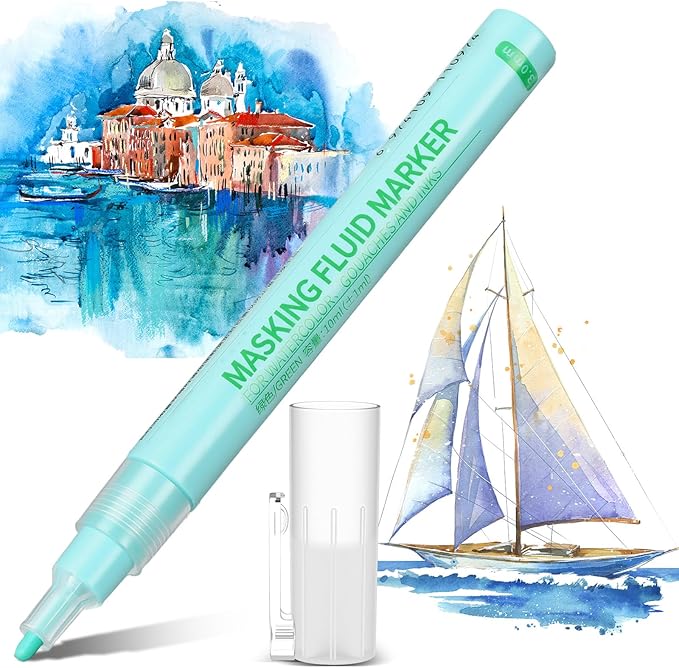 2 Pcs Masking Fluid Pen for Watercolor Painting, Capacity with Applicator Tip, Masking Fluid Marker for Various Art Projects Watercolor Ink(Green,3mm)