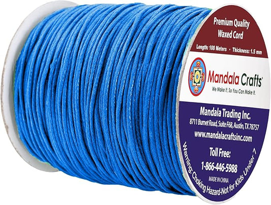 Mandala Crafts 1.5mm 109 Yards Deep Sky Blue Cotton Waxed Cord for Jewelry Making Bracelet Cord Waxed String - Beading String Thread Jewelry Cords for Necklaces String