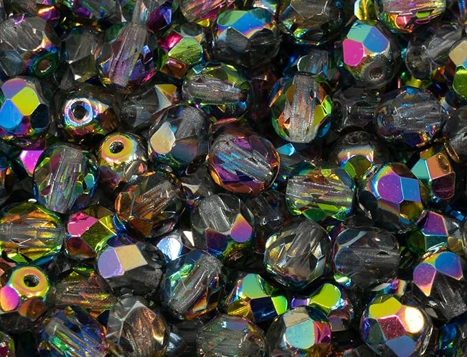 50 pcs Faceted Fire Polished Pressed Czech Glass Beads 6mm (0.24in), 00030-28137 Crystal Vitrail Medium