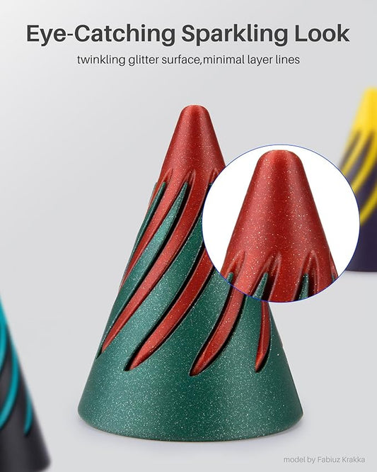 ELEGOO PLA Filament 1.75mm 2KG Sparkle Red & Green, Glitter Twinkling 3D Printer Filament Dimensional Accuracy +/- 0.02mm, 2pcs 1kg Spool(2.2lbs) Fits for Most FDM 3D Printers