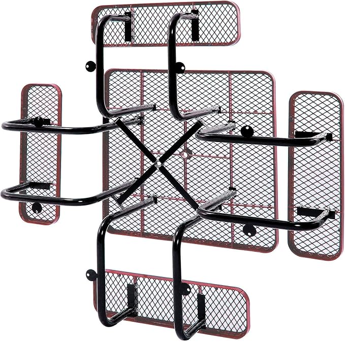 Global Industrial 46" Square Picnic Table, Expanded Metal, Red Thermoplastic Coating, Attached Benches, 1-1/2” Umbrella Pole Hole, Outdoor-Rated, 1000 lb Capacity