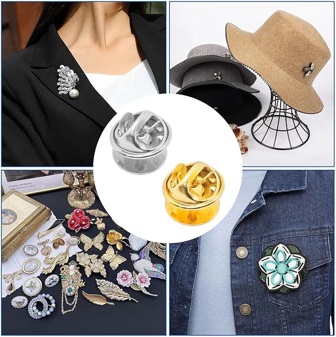 130 Set Pin Backs, Blank Pins Scatter Butterfly Clutch Pin Holder Enamel Pins Locking Backs Tie Tacks Jewelry Backings Clasp for Brooch Lapel Hat Uniform Badges Tie Tack (10mm, Silver&Gold)