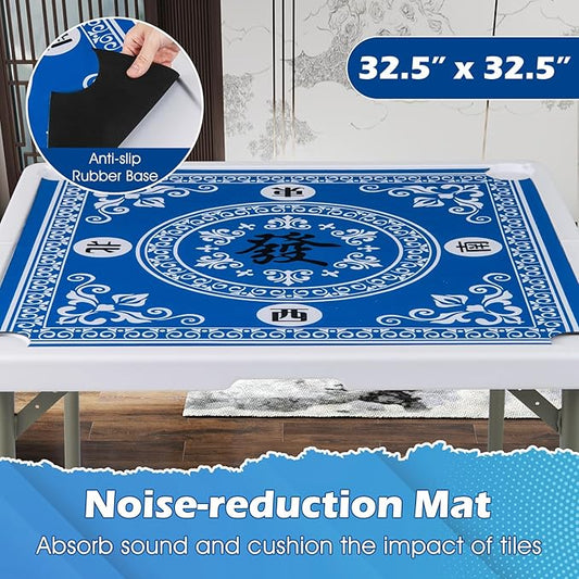 Giantex Folding Mahjong Table, 35" Square Card Table with Cup Holders, Removable Noise Reduction Mat, HDPE Tabletop, 4-Player Portable Domino Tables for Poker Blackjack Board Game (Blue)
