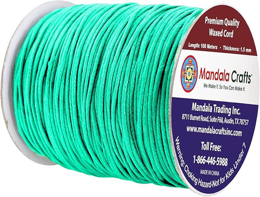 Mandala Crafts 1.5mm 109 Yards Seafoam Green Cotton Waxed Cord for Jewelry Making Bracelet Cord Waxed String - Beading String Thread Jewelry Cords for Necklaces String