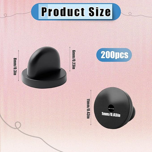 200 Pcs Black Rubber Pin Backs, Enamel Pin Backs, PVC Rubber Lapel Pin Backs, Secure Pin Backings for Replacement Uniform Enamel Pins