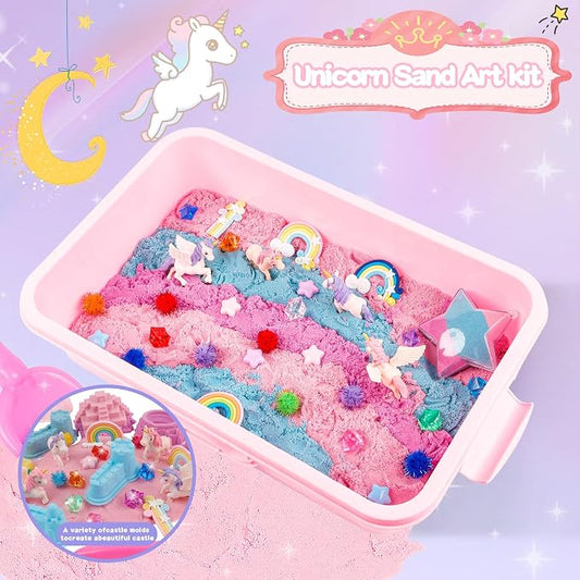 Volmop Unicorn Sensory Bin for Girl, 3.3lb Color Sand, Unicorn Tactile Sensory - Image 2