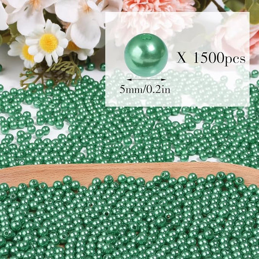 1500pcs Christmas Green 5mm Pearl Beads - Image 2
