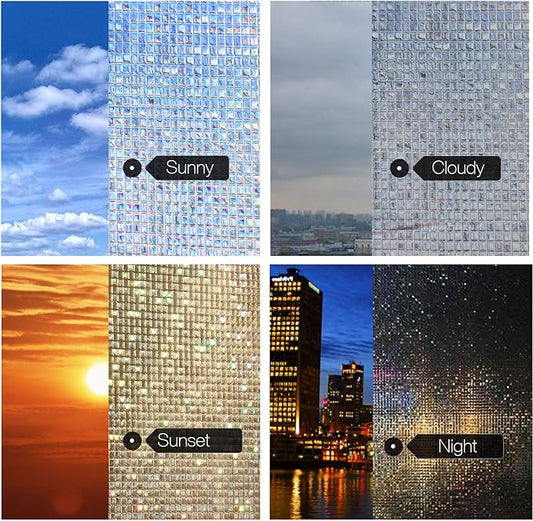 HIDBEA 3D Decorative Window Privacy Film Non-Adhesive Heat Control UV Blocking Static Cling Removable Vinyl Glass Tint for Home and Office, 35.4 inches x 32.8 feet, Mosaic Patterns