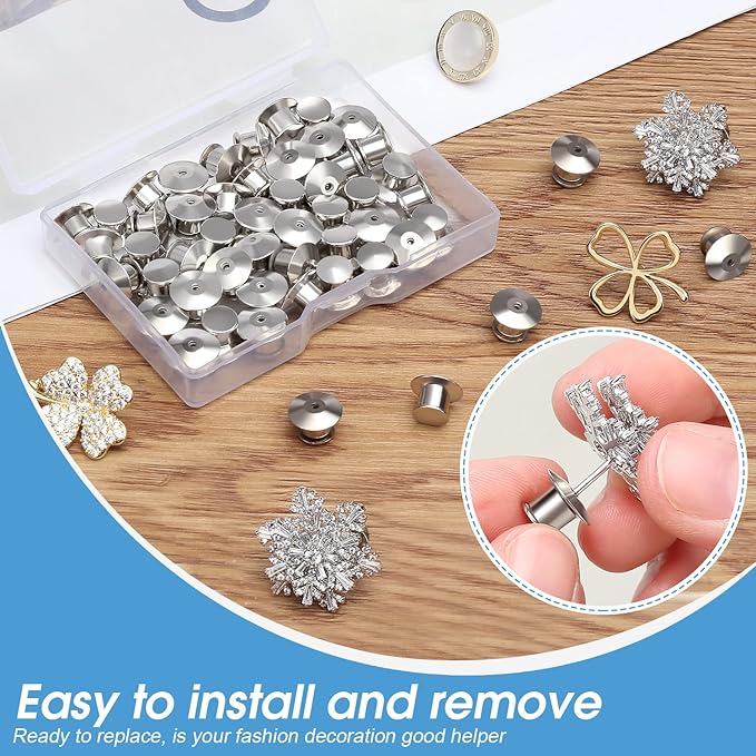 20PCS Locking Pin Back Locking Pin Keeper Clasp, Metal Pin Backing for Brooch Enamel Lapel Pin Lock
