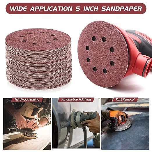 110pcs 5 Inch Sanding Disc, ZEHIQ 8 Hole Hook and Loop Sandpaper Assortment 40 60 80 100 120 150 180 240 320 400 600 Grits Orbital Sanding Pads for Random Orbital Sander