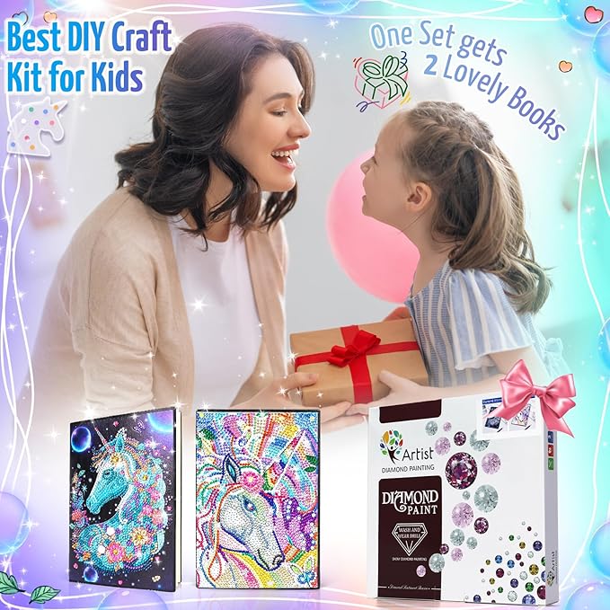 Unicorn Gifts for Girls 5 7 8 9 Year Old, Craft Kits for Kids Age 6 8 10 12 Diamond Painting Kit Unicorns Notebook Toys for 7-11 Year Olds Girls Birthday Gifts Gem Arts and Crafts for Kids Stationary