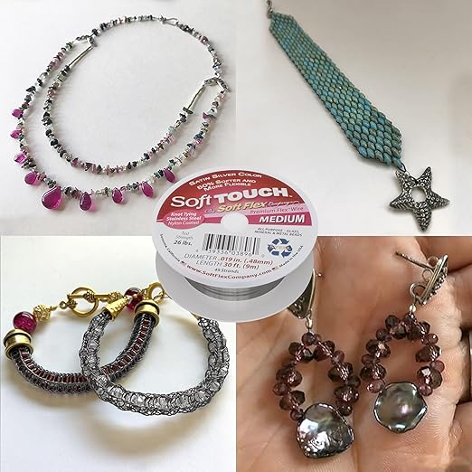 Soft Flex 49 Strand Stringing Wire - Flexible Braided - Medium 0.19 Diameter - Jewelry Making Bead Wire - Satin Silver