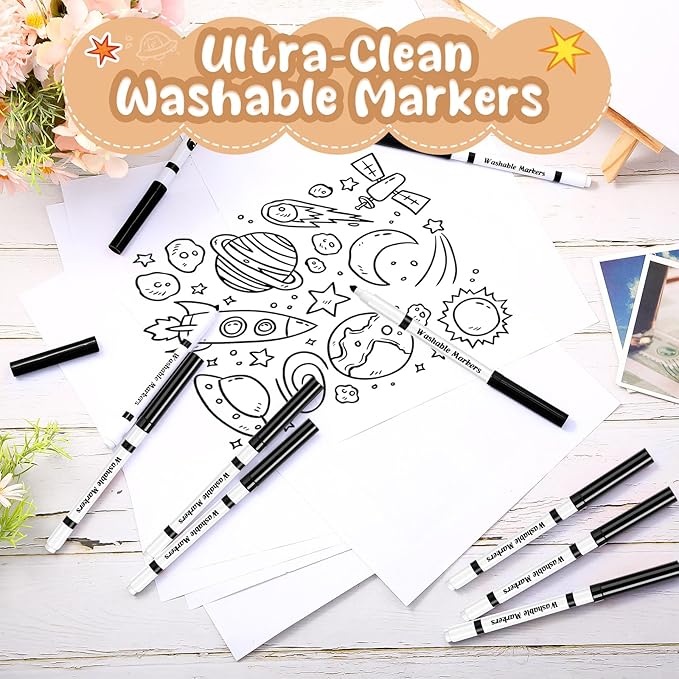18 Pcs Line Washable Markers Bulk Black Fine Tip Markers Set Coloring Thin Tip Drawing Washable Pen for Kids Art School Classroom Back to School Gender Reveal Party Supplies, Ages 6+