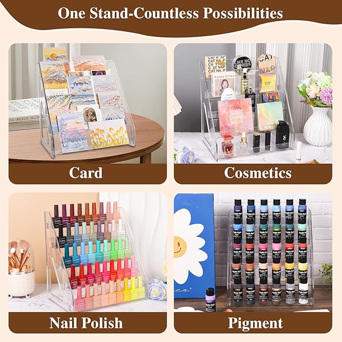 2 Pack Elevated 5 Tier Clear Acrylic Card Display Stand for Trading Cards, Sports Cards, Greeting Cards, Stickers – Slanted Holder for PSA Slabs, Vendors, Collectors & Retail (5 Tier 2 Pack)