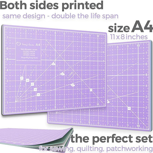 Honey's Heaven Rotary Cutter Set - 45mm Fabric Cutter, 5 Replacement Blades, A4 Cutting Mat, Acrylic Ruler and Craft Clips - Ideal for Crafting, Sewing, Patchworking, Crochet & Knitting