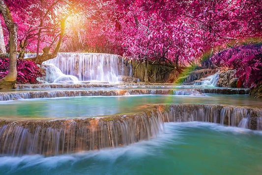 Forest Waterfall Wall Mural Wallpaper Large Nature Scenery Mural for Bedroom Living Room TV Background Sofa Wall(Not Peel and Stick)