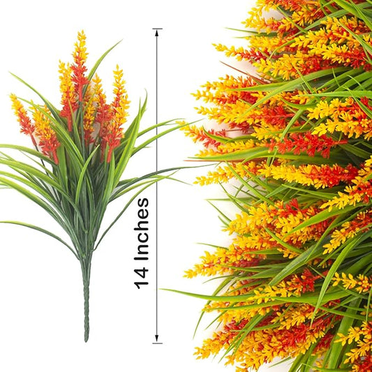 20 Bundles Artificial Plants Outdoor Fake Monkey Grass with Flowers (Orange Red)
